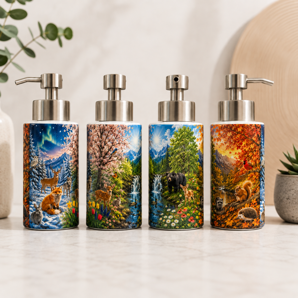 Pompe à Savon Décorative – Forêt & Animaux | Les Créations Mystika