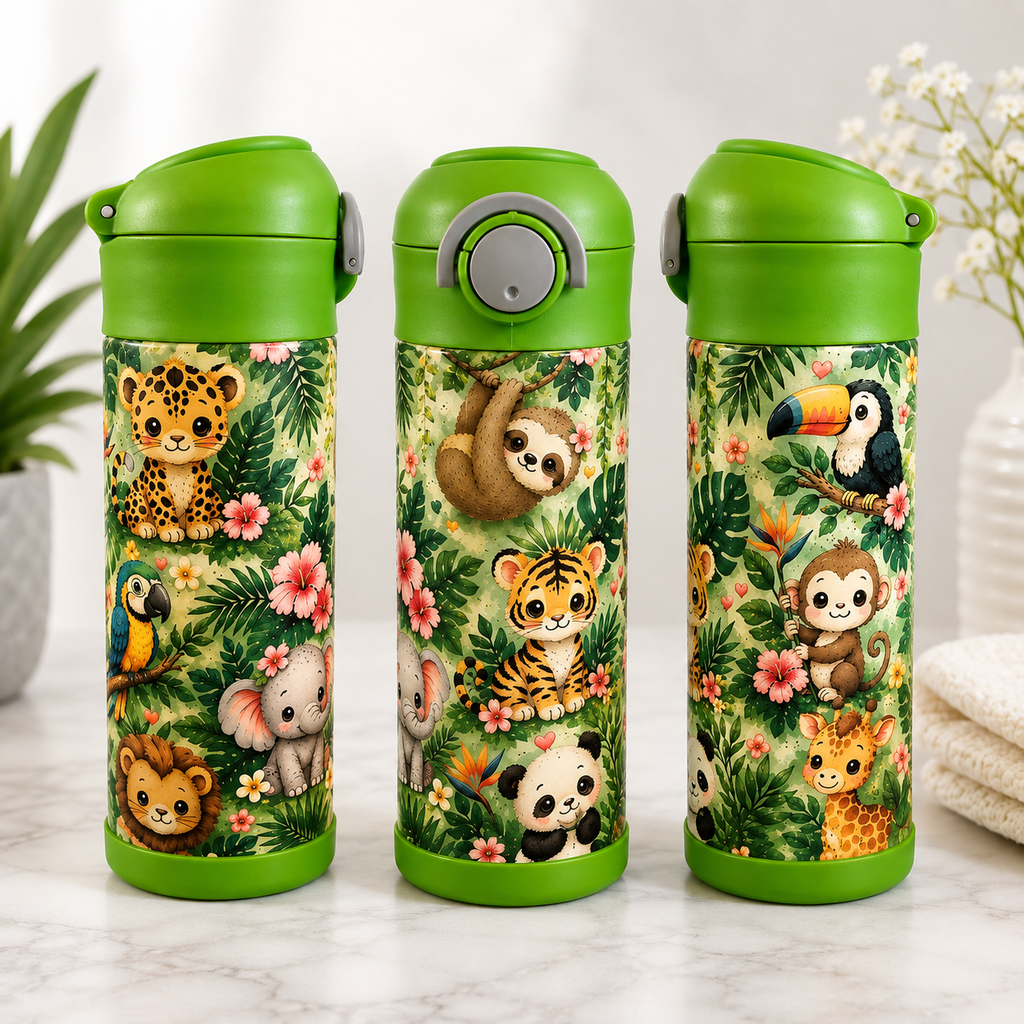 Bouteille Enfant Animaux de la Jungle Kawaii – Le Lion & Ses Amis | Les Créations Mystika