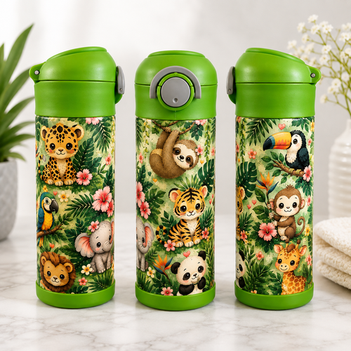 Bouteille Enfant Animaux de la Jungle Kawaii – Le Lion & Ses Amis | Les Créations Mystika
