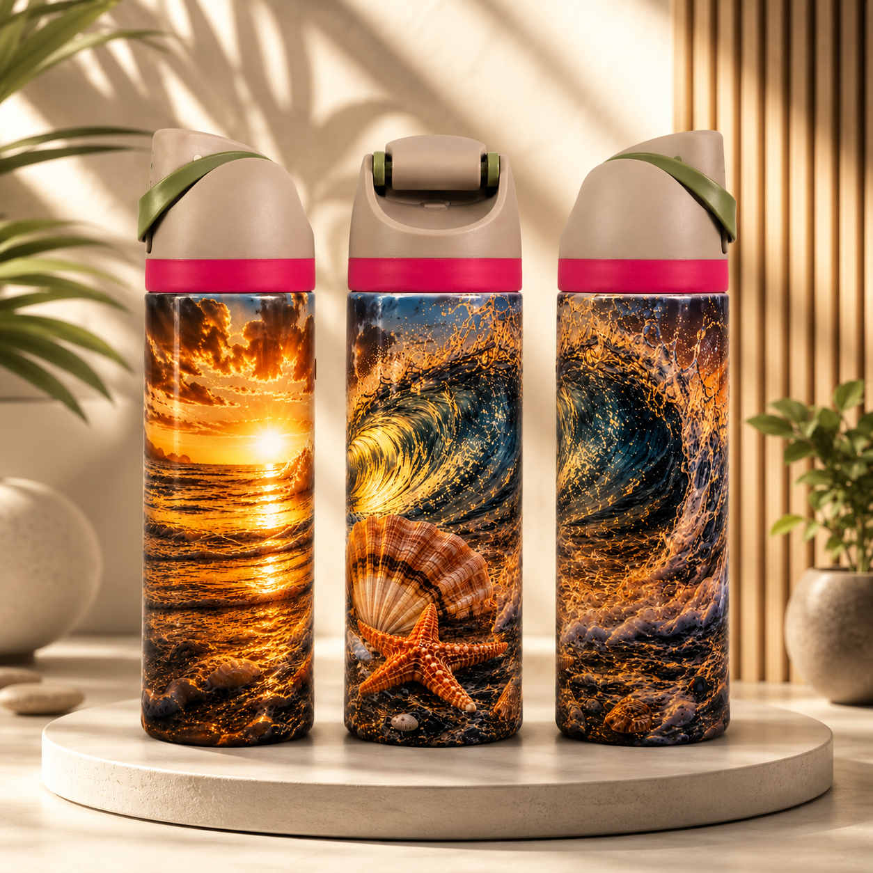 Bouteille Isotherme Coucher de Soleil Océanique – La Dernière Vague | Les Créations Mystika