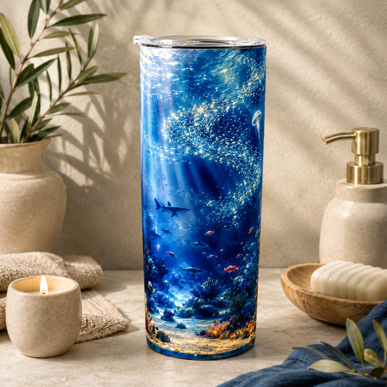 Tasse Isotherme Les Profondeurs Marines – Récifs Coralliens et Trésors de l’Océan 20 oz | Les Créations Mystika