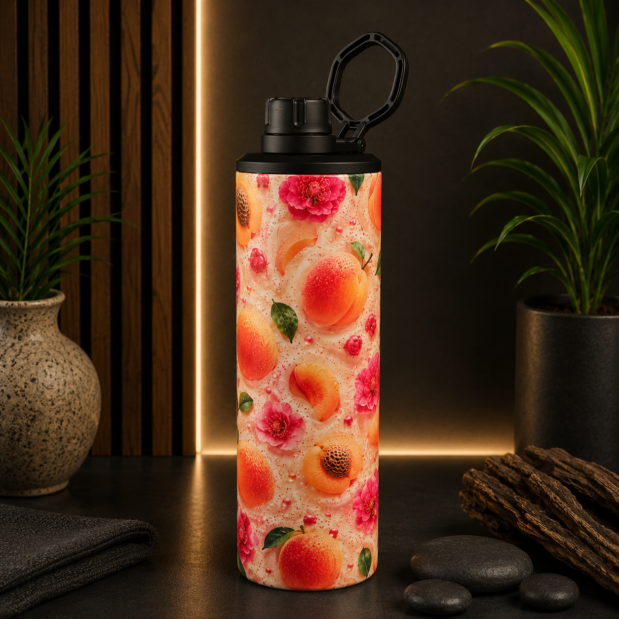 Tasse Isotherme Pêches et Fleurs d'Été – Pêche Crémeuse | 20 oz | Les Créations Mystika