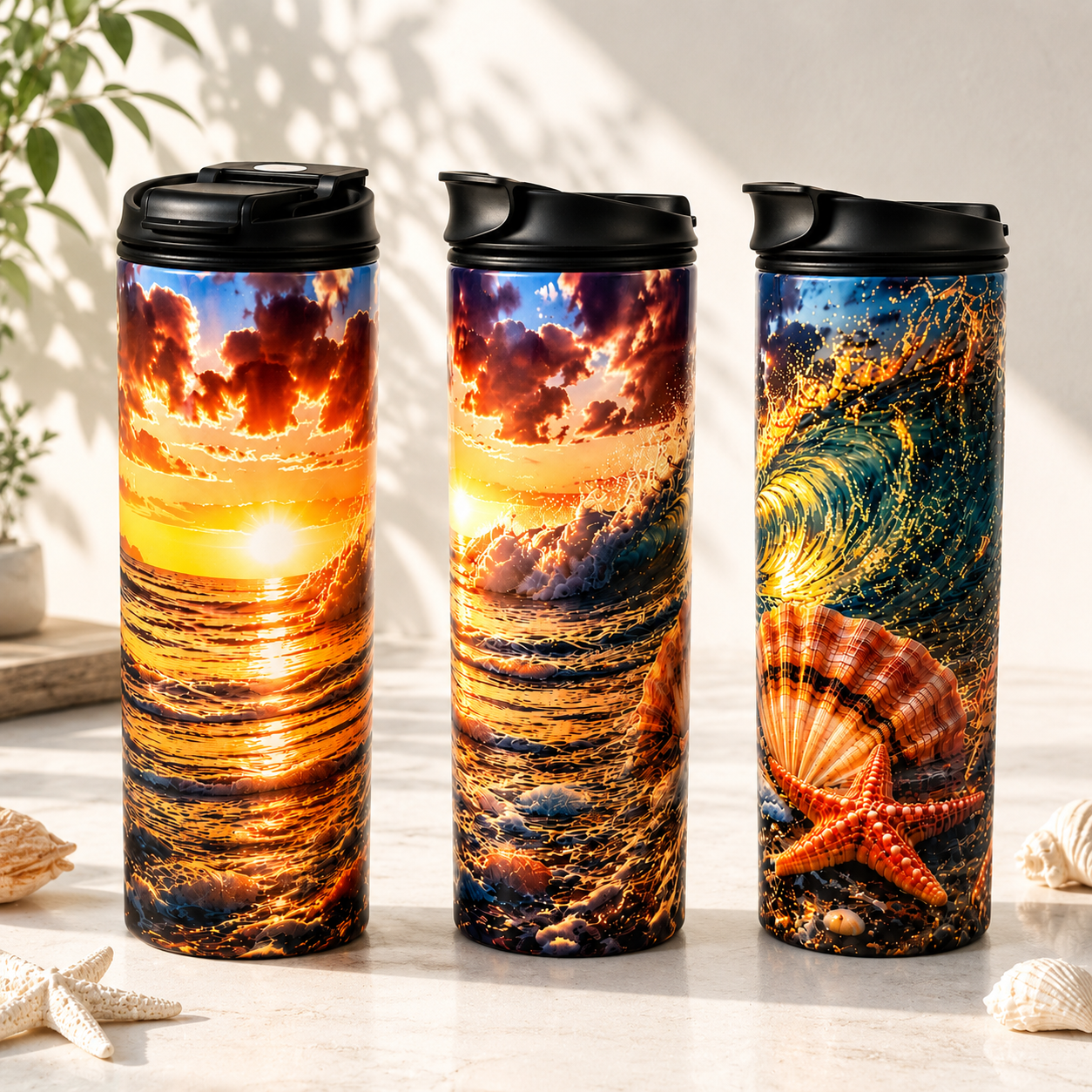 Tasse Isotherme Coucher de Soleil sur l'Océan – La Dernière Vague | 20 oz | Les Créations Mystika