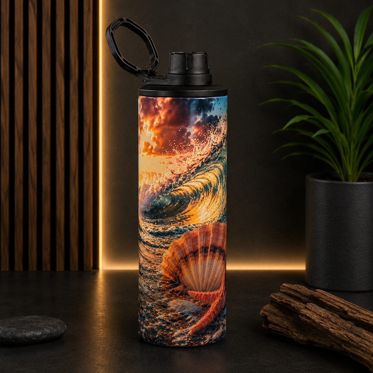 Tasse Isotherme Coucher de Soleil sur l'Océan – La Dernière Vague | 20 oz | Les Créations Mystika