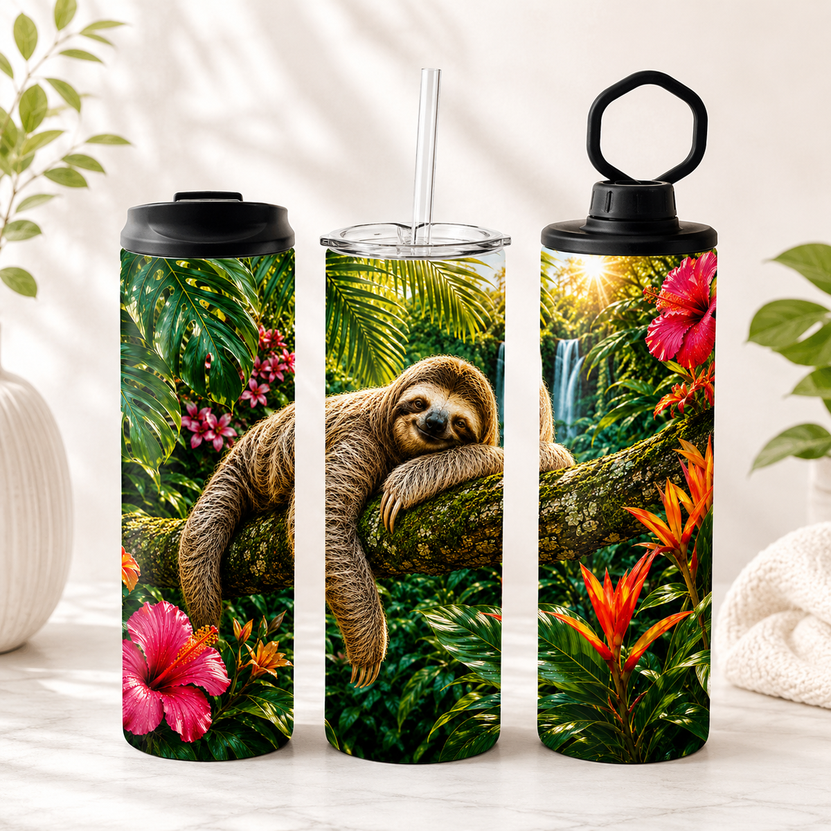 Tasse Isotherme Paresseux Tropical – 20 oz | Les Créations Mystika