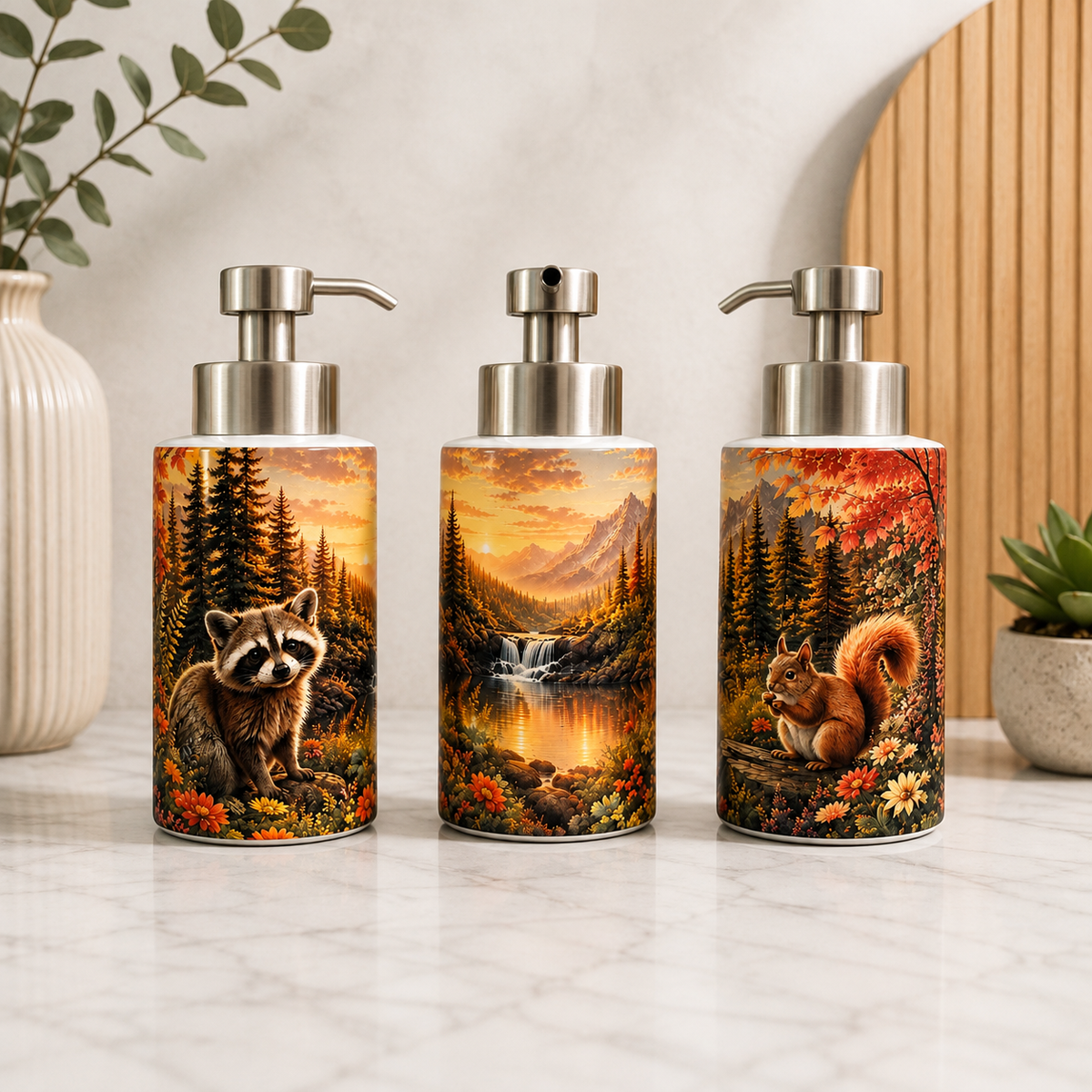 Pompe à Savon Décorative – Forêt & Animaux | Les Créations Mystika