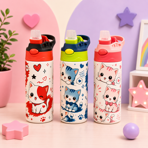 Bouteille Enfant Chats Kawaii – Adorable & Colorée | Les Créations Mystika