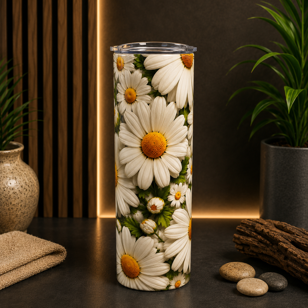 Tasse Isotherme Marguerites – Douceur Florale | 20 oz | Les Créations Mystika